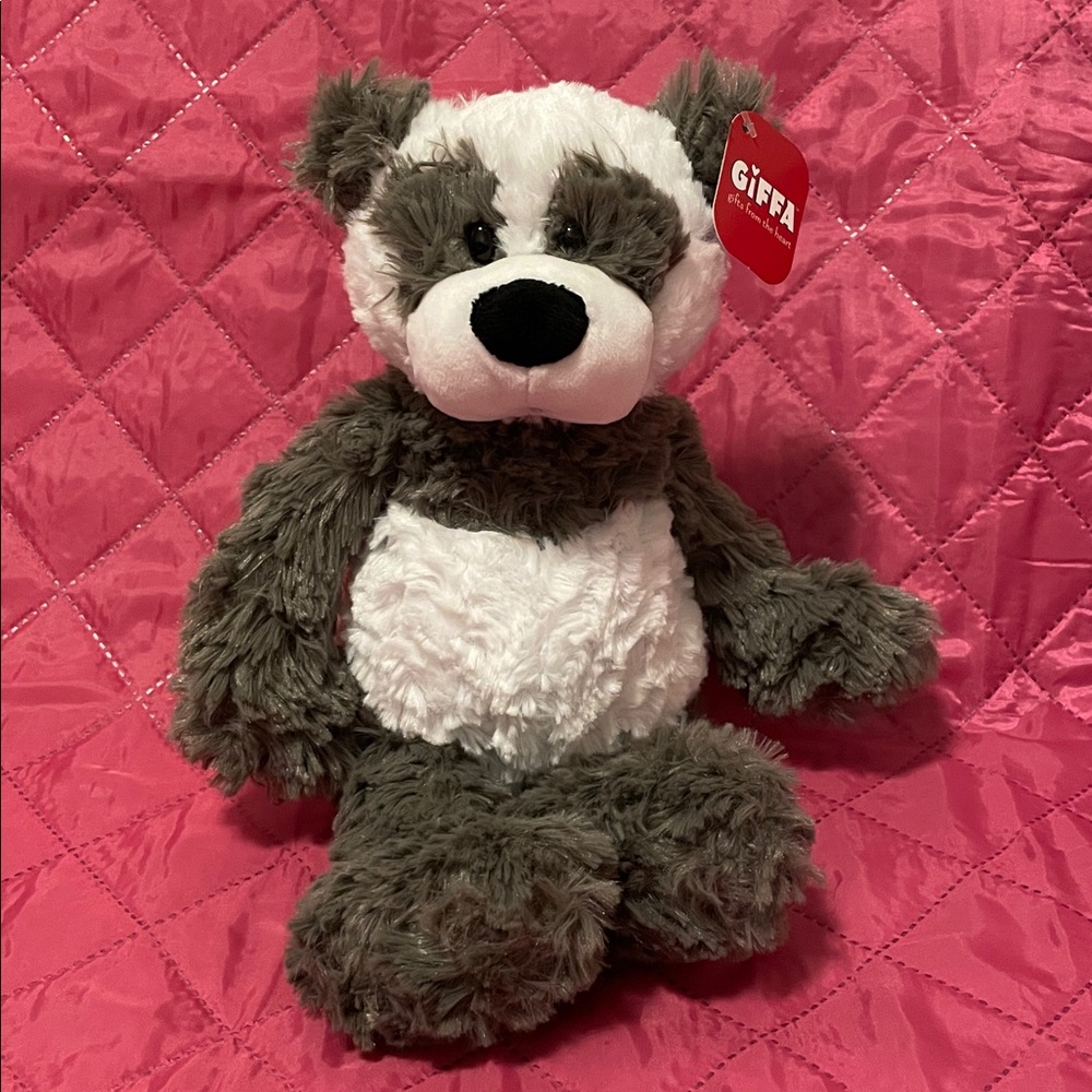 12” Giffa Gray and White Plush Panda Stuffed Animal